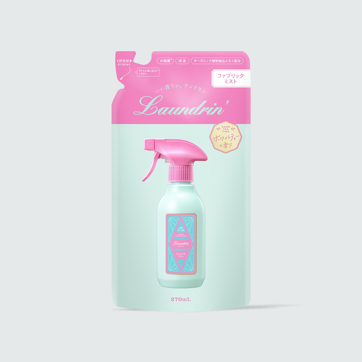 ファブリックミスト 詰め替え ホワイトティーの香り 270mL｜ランドリン